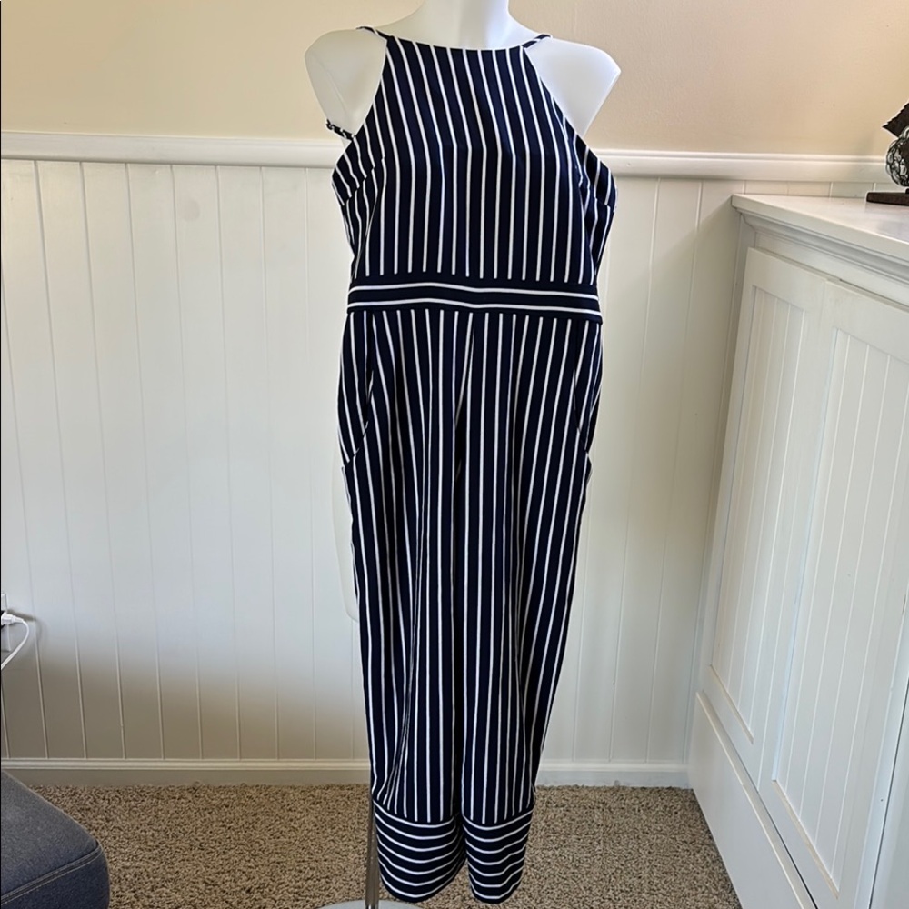 Moa Moa Blue and White Jumpsuit with Halter Neckline